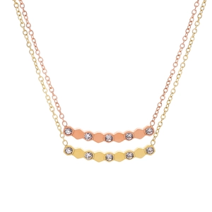Smile Honeycomb Pendant Necklace Titanium Steel Gold Plated Hexagon Rhinestone Inlaid Minimalist Jewelry For Women
