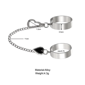 Silver punk style double ring with chain tassel and pixel heart pendant for women