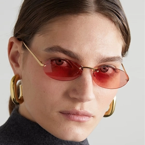 Rimless Oval Sunglasses Metal Frame Y2K Trendy Tinted Lens Retro Eyewear For Women