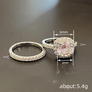 Two-piece silver cushion cut zircon ring set with halo setting and S925 engraving