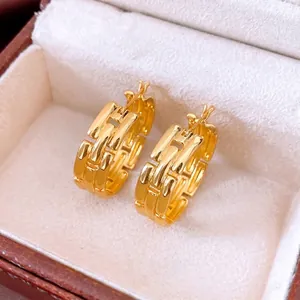 New Chinese style gold-plated chain-link hoop earrings in a premium jewelry gift box