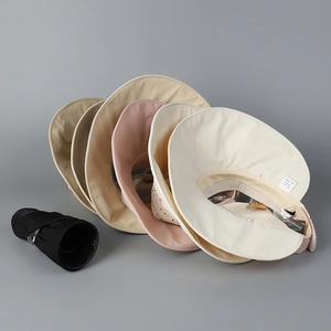Foldable organza sun visor hat for women with wide brim for UV protection in multi-colors