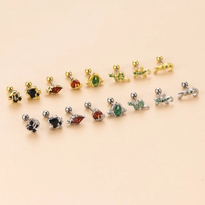 Animal snake and gecko ear piercings with colorful zircon in gold and silver finish