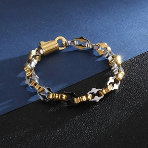 Bracelet chaîne bicolore punk hip hop avec maillons fleurs creux plaqué or 18K