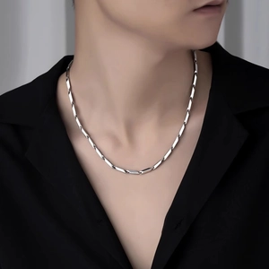 Men Rhombus Geometric Chain Necklace Titanium Steel Minimalist Hip Hop Streetwear Style Jewelry Silver Tone