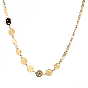 Minimalist gold titanium steel choker necklace with multiple smiling face pendants