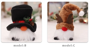 Detail of Christmas gnome plush doll ornaments with LED lights and holiday accessories
