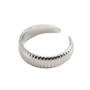 Minimalist silver wavy textured open ring in polished stainless steel for women