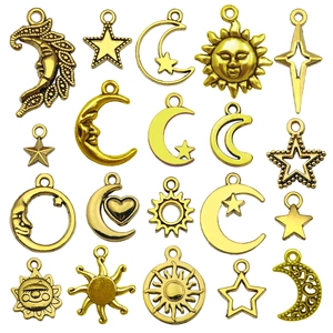 20 Stück antike Gold-Anhänger mit Sonne Mond und Sternen für DIY Ohrringe und Halsketten
