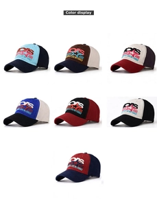 Detailed grid view of assorted cotton baseball caps with star and letter embroidery
