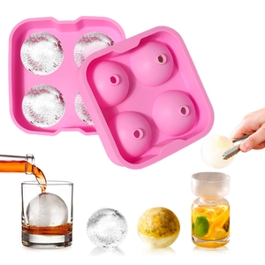 Molde De Bolas De Hielo Esférico Silicona Bandeja De Cubitos Redonda Para Whiskey Cóctel Grado Alimenticio Flexible Rosa