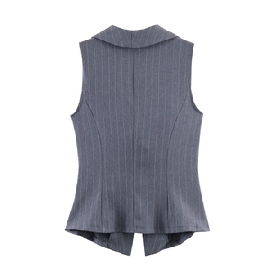 Gilet rayé pour femme avec col à revers et ourlet à volants vue arrière en gris