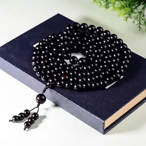 African Blackwood Multi-Layer Buddhist Beads Bracelet For Men Women Ethnic Style Polished Wood Prayer Beads Meditation Jewelry Gift