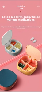 Detail view of the portable four-compartment pill box with silicone sealing and light protection