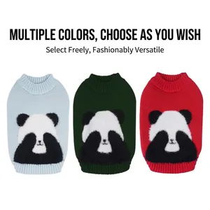 Hunde-Strickpullover in Blau Grün und Rot mit Panda-Muster für kleine Haustiere