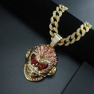 Hip Hop Monkey Head Pendant Necklace Alloy Rhinestone Iced Out Cuban Link Chain Jewelry Accessory