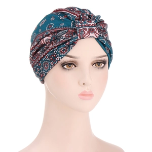Women Turban Beanie Paisley Print Polyester Cross Knot Headscarf Bohemian Chemo Hat For Hair Loss Full Cover Wrap