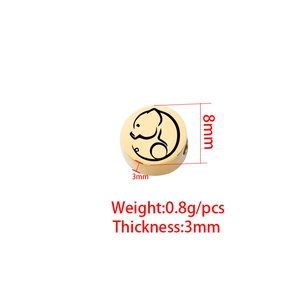 Polished titanium steel 8mm golden pig zodiac bead with dimensions and weight specs