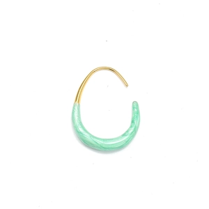 Detailed view of mint green marbled enamel on 18K gold-plated U-shaped earring