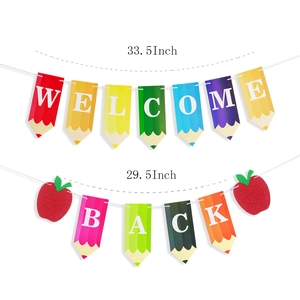 Guirlande Welcome Back avec crayons et pommes pour décorations de classe et fête d'école