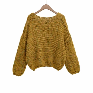 Chunky knit sweater in mustard yellow with colorful flecks and a relaxed fit