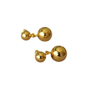 Orecchini minimalisti placcati in oro a doppia sfera con finitura a specchio lucida