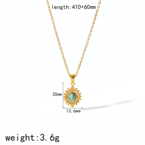 Collier vintage français en acier inoxydable plaqué or 18k avec pendentif turquoise soleil