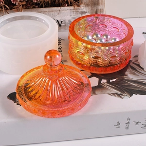 DIY resin silicone mold for embossed storage jars with round lids and bow patterns