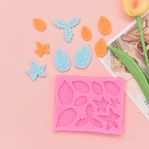 Pink silicone leaf mold for fondant and chocolate DIY cake decorating with detailed textures