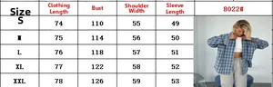 Size chart for vintage plaid shirt showing length, bust, shoulder, and sleeve in cm