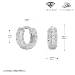Detailed measurement guide for S925 sterling silver hoop earrings with 5A grade zircon