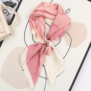 Abstract Floral Print Satin Square Scarf Satiny Neck Wrap For Women Hair Band Bag Accessory French Elegant Vintage Style