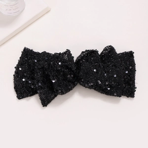 Elegant black sequin oversized cloud bow hair clip for women featuring fish scale fabric