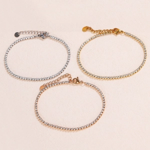 Tennis Bracelet Stainless Steel Cubic Zirconia Adjustable Elegant Daily Wear Jewelry For Women Sparkling Round CZ Claw Set