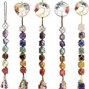 Chakra Natural Raw Stone Crystal Hanging Ornament Hand Woven Rope Tassel Meditation Yoga Home Office Car Decor