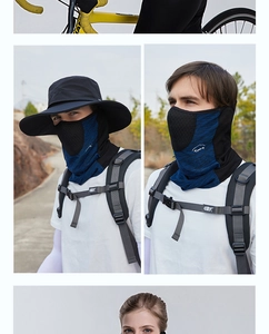Close-up of breathable mesh cooling face mask and sun hat for outdoor hiking and cycling