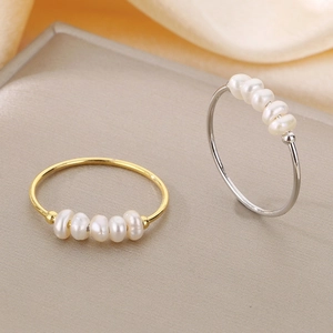 Minimalist Freshwater Pearl Ring Stainless Steel Thin Band Fashion Jewelry For Women Elegant Temperament Accessory
