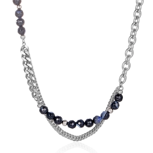 Hip Hop Splicing Necklace Titanium Steel Natural Stone Beads Double Layer Cuban Chain Minimalist Unisex Fashion Jewelry