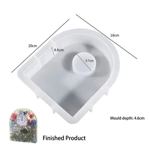 Macro view of arch-shaped silicone clock mold with precise measurements for DIY resin