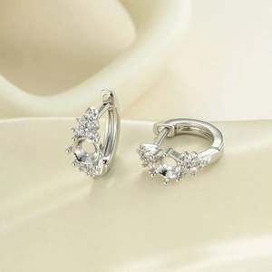 Silver 4mm cubic zirconia hoop earrings with central setting for DIY jewelry making