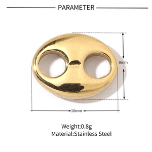 Detailed view of golden stainless steel pig nose beads with dimensions and weight