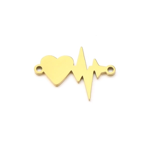 Golden stainless steel heart and heartbeat pendant connector for DIY jewelry making