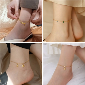 Titanium Steel Anklet Ankle Bracelet For Women Shell Starfish Zircon Heart Bead Ocean Style Jewelry Elegant Foot Chain Accessory