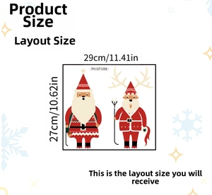 Detail view of PH-QT1258 Christmas stickers showing 29x27cm layout with Santa and Reindeer