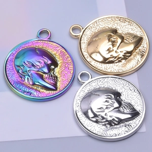 Gothic skull pendants in gold, silver, and rainbow finishes for DIY necklace jewelry