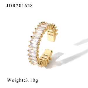 18k gold plated open ring with rectangular cubic zirconia stones for women