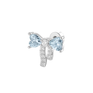 Elegant bow stud earring with light blue heart stones and clear zircon in silver finish