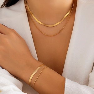 Modern Double Layer Copper Snake Bone Chain Necklace Bracelet Jewelry Gold Silver Plated Geometric Neck Jewelry For Women