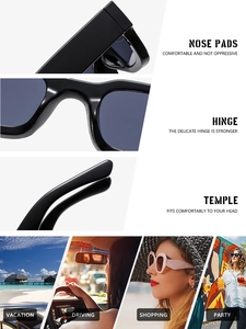 Detail view of reinforced hinges and nose pads on retro square candy color sunglasses