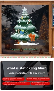 Détail de l'autocollant électrostatique sapin de Noël avec adhésion sans colle sur verre